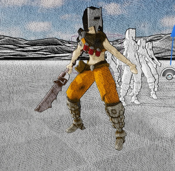 Armored character with yellow clothing and illustrated shading